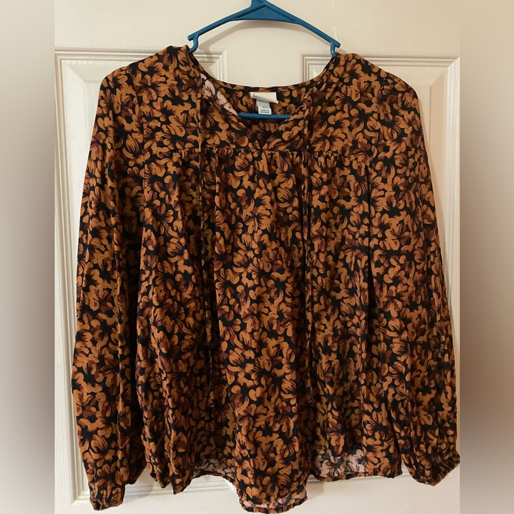 A New Day Orange Rust Floral Peasant Blouse
